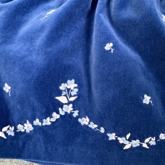 JANIE AND JACK 3T Blue Velvet Skirt Embroidered Floral Side Zip Dressy - Picture 2 of 7